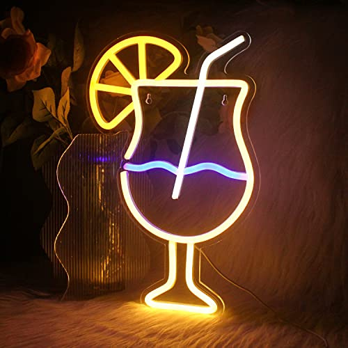 Ineonlife Cocktails Neon Sign für Wand Dekoration Leuchtreklame Kelch LED Schild Neonlicht USB Zitrone Neonschild Zeichen für Cheers Neon Bar Zeichen für Hotel Café Pub
