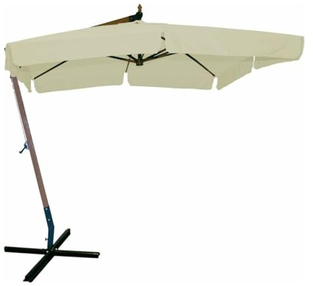 FRANKYSTAR Ombrellone da giardino decentrato palo laterale in legno da 55 mm e telo esagonale in poliestere 180 gr/mq da 300x300 cm con bordura da 50 mm. Ombrellone 3x3 mt tondo con base a croce