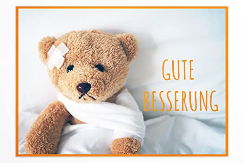 Friendly Fox Genesungskarte Teddy, Gute Besserung Karte Kinder, A6 Klappkarte für Genesungswünsche Karte, Werde schnell wieder gesund