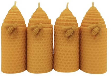 LAMARE 4 Velas de Miel de Abeja Natural 100% Cera de Abeja Hechas a Mano Sin Parafina - Ritual Mágico Buena Suerte 11/22 - Velas Decorativas - Perfectas para regalar (11 cm x 4 cm)