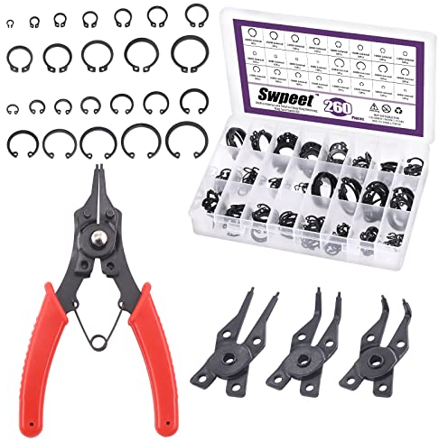 Swpeet 262 pinze a scatto 4 in 1 con 6 misure da 4 mm a 30 mm in acciaio legato anelli di fissaggio esterni anello di sicurezza interno clip di fissaggio kit assortimento per clip pin riparazione