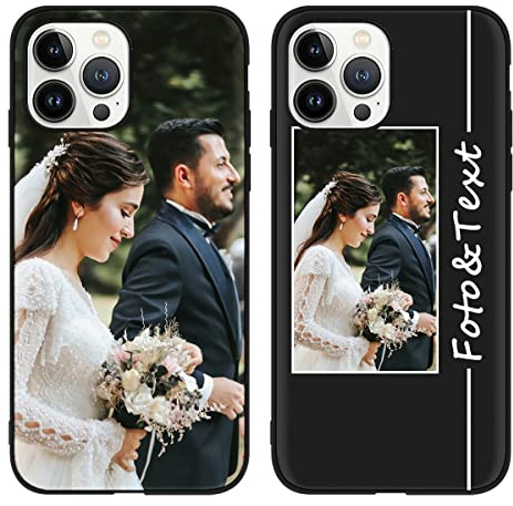 Yoedge Personalisierte Handyhülle für Apple iPhone 13 Pro Max Hülle Personalisiert 6,7, Schwarz Schutzhülle mit Selbst Gestalten Eigenem Foto Bedrucken Bild Text Hülle für iPhone13 Pro Max
