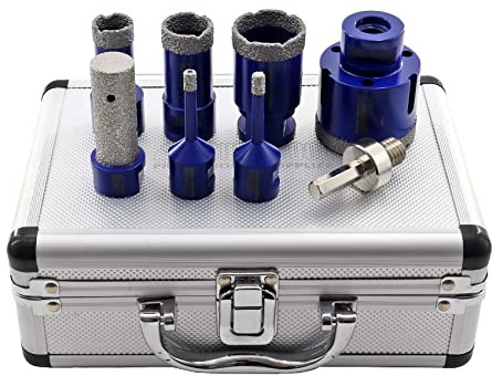 SHDIATOOL Diamant Bohrrone Fliesenbohrer 6/6/20/25/35/50mm und 20mm Finger Bits mit HEX Adapter 8-teilig Diamant Lochsäge für Fliesen,Granit Feinsteinzeug M14-Aufnahme Trockenbohren