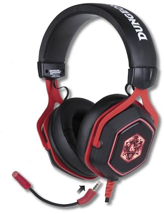 Konix Dungeons & Dragons Kabelgebundenes Gaming-Headset D20 für PC - 50-mm-Lautsprecher - Mikrofon - 2 m USB-Kabel - Hintergrundbeleuchtung - Schwarz und Rot