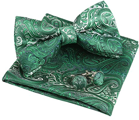 Alizeal Herren Paisley vorgebundene Fliege Einstecktuch Manschettenknöpfe Set | Vorgebundene Fliege mit Blumenmuster, perfekt für Hochzeiten, Partys, formelle Veranstaltungen