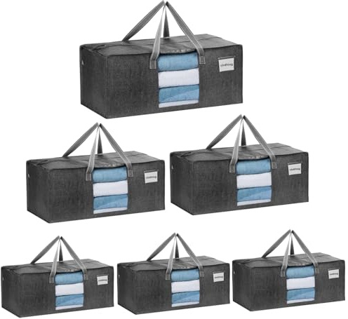 VENO 87 Litre Extra Large Moving Bags with Strong Handles and Zippers, Foldable Storage Bag, Clothes Storage, Laundry Bags for Moving, Travel, Camping (Grey Window, Pack of 6)