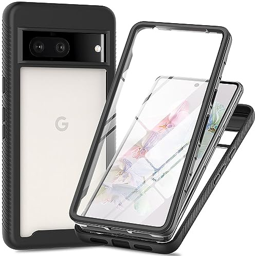 ILING Transparente Hülle für Google Pixel 7 Pro, 360-Grad-Ganzkörper Stoßfest Handyhülle mit Eingebauter Displayschutz, Ultra Dünn PC Schutzhülle (Schwarz)