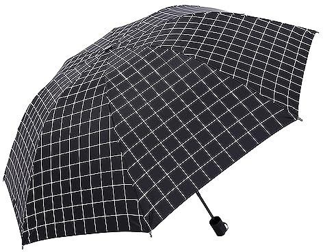 Hearda Umbrella, Umbrella Windproof Strong, Large Umbrellas for Women Man and Kids, Portable Uv Umbrella for Hot and Rainy Weather, Travelling, Outdoor Essential Item (White Grid,Diameter 96cm)