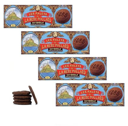 La Mere Poulard® 1888 | Galletas puras de mantequilla salada y chocolate | Galletas De Mantequilla Tradicionales | Galletas de mantequilla con chocolate - 4 x 125 Gr