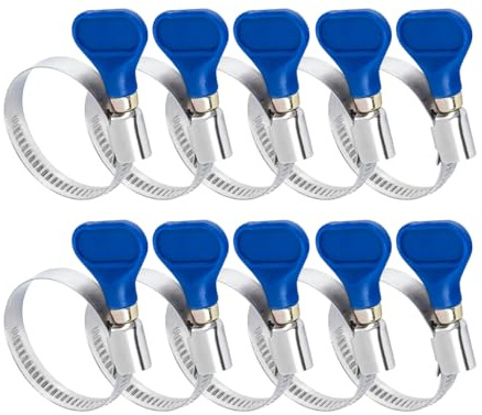 POWERTEC 70247-P2 1-1/2 Inch Stainless Steel Thumb Screw Clamps, Adjustable Key Hose Clamps for Pool Hose for Above Ground Pools and PVC Tubing, Pipe Clamp, Worm Gear Clamp, 10 Pack