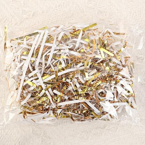 SYSUII 200 Gramm Raffia Geschreddertes Papier Hamper Shred Papier Füllmaterial für Pakete Geschenke Geschenk Füllmaterial für Geschenkbox/Körbe und Karton DIY Handwerk, Party Dekoration -Gold