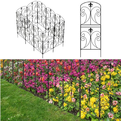 Skcoipsra Dekorativer Gartenzaun, 15 Stück, 95,2 cm (H) x 4,9 m (L), Tier-Absperrzaun, rostfreier Metallzaun für Hof, Kaninchen, Drahtabschnitt, Garteneinfassung, für Hof, Terrasse, Garten, gewölbt