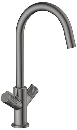 Bristan Fern Kitchen Tap, Gun Metal, FRN EFSNK GM | Swivel spout, Top fix EasyFit installation, Dual handle operation, Easy-grip handles, Kitchen mixer tap, Lifetime Cover