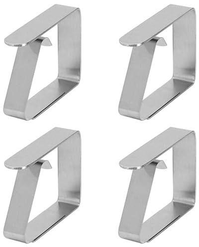 CHEFZOCO Pinzas sujeta manteles Acero Inoxidable, Clips para manteles, Sujeta Manteles Ajustable, Sujetadores de manteles, Abrazaderas para manteles, 4 Unidades, Acero Inoxidable