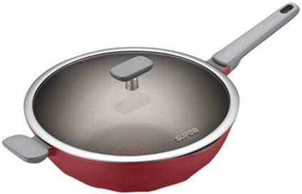 JingYi Store Antihaft-Wok Wok Mit Öltemperaturkontrolle Haushaltspfanne Bratpfanne Antihaft-Pfanne Für Induktionsherde (Color : Red, Size : 32cm)