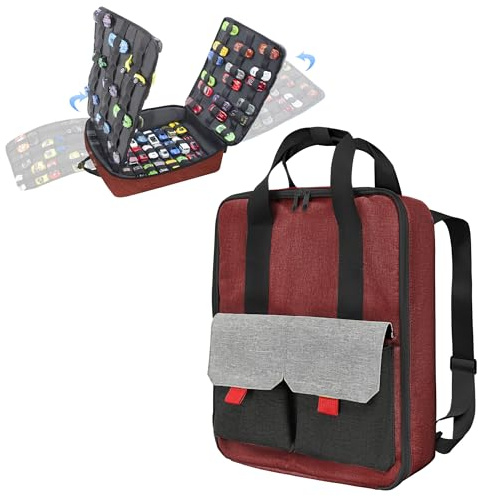KISLANE Auto-Aufbewahrungs-Rucksack-Organizer mit elastischen Schlitzen – tragbare Rucksack-Tragetasche für Autos im Maßstab 1:64, freihändige Reise-Aufbewahrungstasche für Sammlung und Organisation