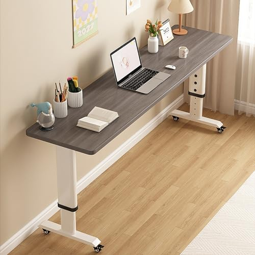 ZCFXIFGF Überbettschreibtisch mit Rollen, höhenverstellbarer Tisch mit Metallrahmen, Beistelltisch, rollbarer Tabletttisch für Laptop und Schreibtisch für das Wohnzimmer (Farbe: Grau, Größe: 120 x 5
