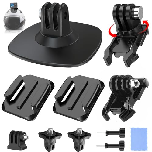 UNSTINCER Helm Kamera Halterung für Gopro Insta 360 DJI Akaso, 360° Drehbar | Helmhalterung mit 3M Klebepads, flexible Action Cam Mount für Ski Motorrad MTB Fahrrad Helmet, Curved Flach Klebehalterung