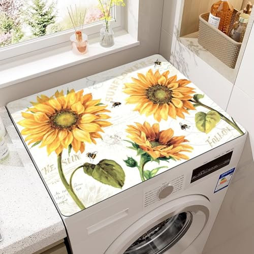 RUILBJ Household Dust Covers Washing Machine Oven Microwave Dust Cover Super Absorbent Coffee Dish Mats Drying Drain Pad Kitchen Rugs,Retro Sunflower Rose Flowers Printed (White Yellow,30x40 cm)