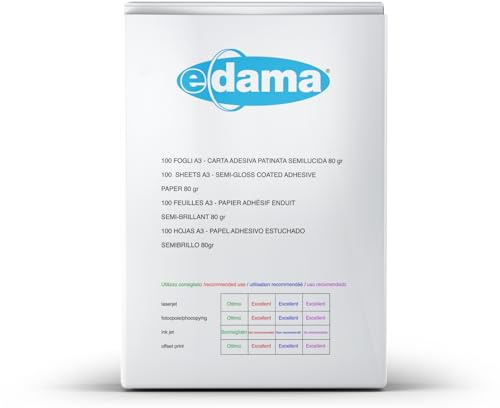 e-dama 100 Blatt bedruckbare Aufkleber SRA3 (320 x 450 mm), selbstklebendes Fotopapier für Laserdruck, weiß mit Ausschnitt