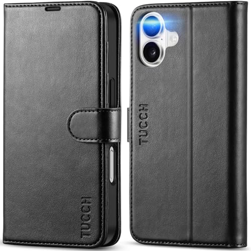 TUCCH Wallet Case with 4 Card Holders for iPhone 16 (6.1) 2024, Black