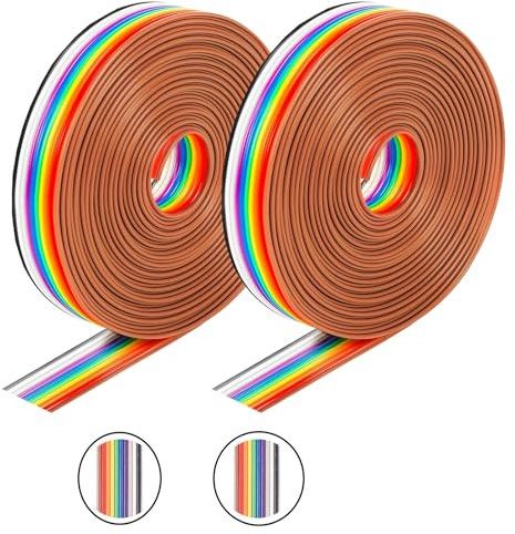 HUAZIZ 2 Rotoli Nastro Arcobaleno Cavo, Cavo a Nastro Piatto Colorato da 1,27 mm con Passo di Spaziatura 10Pin Arcobaleno Cavi a Nastro Piatto, 3 Metri per Rotolo