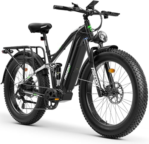 FREESKY 2000W Electric Bike for Adults, 37MPH & 95Miles Range, Dirt All-Terrain Electric Bicycle, 48V 25Ah Battery, UL2849 Certified by TÜV, 26 Fat Tire Full Suspension Ebike with Rear Rack.
