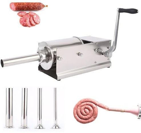 Sausage Stuffer, 2 in 1 Horizontal Sausage Filler Machine with 4 Stuffing Tubes, 5L Stainless Steel Manual Meat Mincer with Fast/Slow Speed, Sausage Maker for Making Hot Dog Sausages, Bratwurst