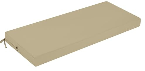 PRIMEPATIO Cojín para banco para exteriores, cómodo cojín de espuma para banco, resistente al agua, con cintas, acolchado grueso para muebles de jardín, 140 x 40 cm, beige