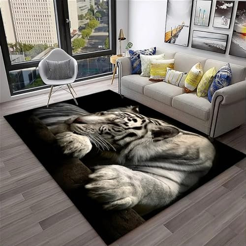 3D Gedruckt Bettvorleger rutschfeste Area Teppich, Wildtier-Tiger 3D Optische Illusion Teppiche Weich Flanell Bodenteppich Wohnzimmer Schlafzimmer Throw Runner Teppiche Low Profile Türmatt-7791322679