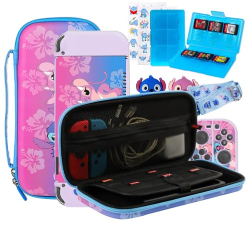 PERFECTSIGHT Switch OLED Carrying Case Kit with 10 in 1 Bundle Accessories | Cute Switch OLED Travel Carry Case, Shoulder Strap, Switch Game Card Case, Thumb Grip Caps, Switch Protective Case Cover