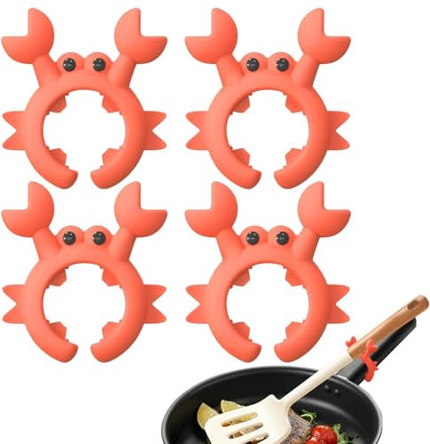 Yeomju Lot de 4 porte-spatules en silicone en forme de crabe - Anti-brûlure - Réglable - Pour pot et trop-plein