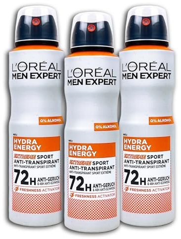 L'ORÉAL Paris Men expert - Desodorante en aerosol Hydra Energy Extreme Sport, 3 unidades de 150 ml