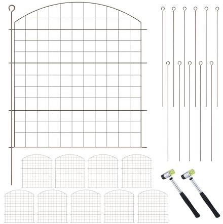 Relaxdays Valla Estanque, 10 Paneles, Reja Jardín Metálica, 78 x 75 cm, Verja Huertos, Mascotas, Diseño Arqueado, Marrón, Caucho, Hierro, Acero