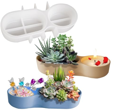 Koonafy Candle Vessel Silicone Mold, Oval Bowl Silicone Molds for Resin, Flower Pot Silicone Planter Molds, Jewelry Storage Box Mold, Plant Bowl Trinket Candy Storage Tray Cement Mold (Plant Pot)