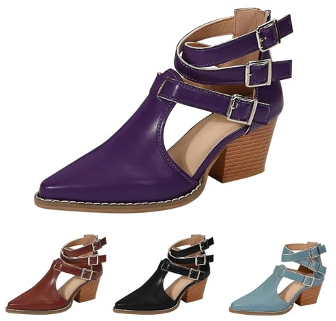 höga klackar damer rem – sandaletter damer med blockklack – pumps kvadratiska tåområden aftonklänningar stängda sandaler spänne aftonklänningar eleganta högklackade skor klänning skor, lila, 41 EU