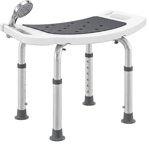 HOMCOM Shower Chair Height-Adjustable Bath Stool for Elderly Grey