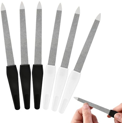 6PCS Metal Nail Files, 6 Inch Professional Nail File with Anti Slip Handle, Double Sided Sanded Nail File Strip, Manicure Pedicure Tools Accessories Tools for Home Salon Use(White, Black)
