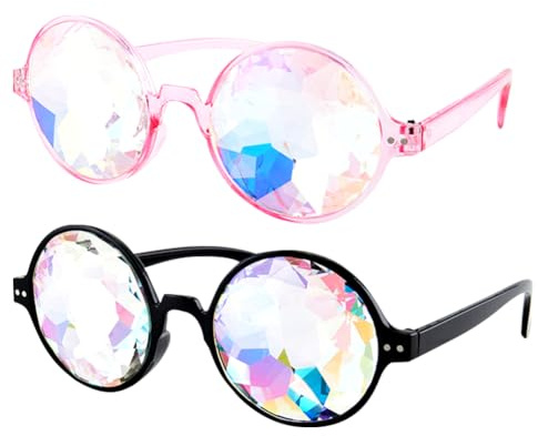 YskerrigToy Kaleidoskop Brille, 2 Stück Kaleidoskop Brille Regenbogen, Lustige Sonnenbrillen, Regenbogen Festivals Rave Sonnenbrillen, Facettierte Mosaikgläser, Cosplay Karnevalsbrillen Accessoires