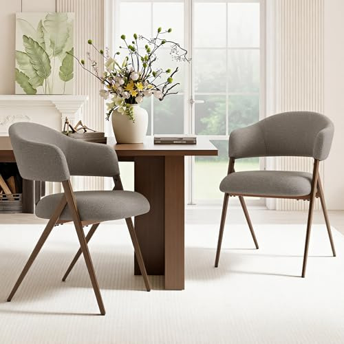 COLAMY Ergonomic Linen Dining Chair with 135° Recline, Breathable Cotton-Linen Fabric, Wooden-Look Metal Legs, 125kg Capacity, Modern Padded Dining Room Chair for Kitchen, Farmhouse & Home,Taupe
