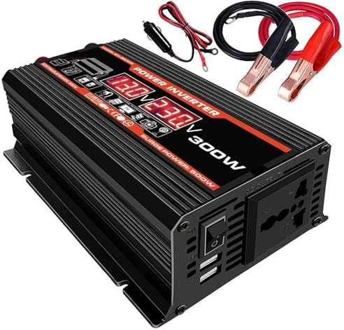 Power inverter Inverter Di Potenza Per Auto Solare Da 300 W 12 V A 220 V 110 V CC A CA 12 V 220 V Convertitore Trasformatore Per Batteria Esterna Invertitore di Tensione(Black DC12V-AC220V)