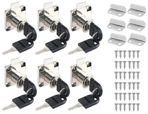 Abiyou 6PCS Serratura Cassetto Scrivania, 21MM Serratura a Camma con Chiave, serratura Armadietto di Sicurezza, Blocco cassetta Postale, Serrature a Camma, Serrature per Armadietti, Mobili, Cassetti
