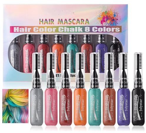 Domality 8 Couleurs Teinture Capillaire Temporaire pour Filles et Femmes, Mascara Capillaire Lavable, Craie pour Cheveux pour Anniversaire, Cosplay, Bricolage, Pâques, Nouvel An (B)