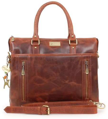 Catwalk Collection Handbags - Damen Leder Laptoptasche 16 Zoll - Aktentasche Groß - Schultertasche Arbeitstasche für Notizbuch A4 - Adele