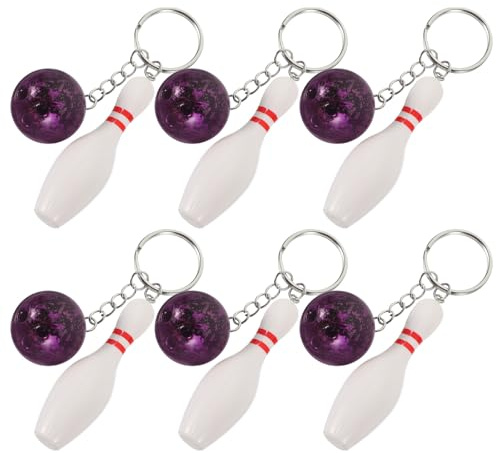 ULTECHNOVO Llaveros de Bolos 6 Piezas Color Púrpura, Llavero Bola y Pines, Dijes Colgantes para Bolso y Mochila, Accesorios Deportivos para Regalos y Premios Escolares
