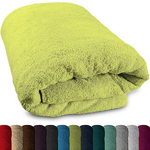 Lanudo® XXL Sauna-Handtuch 600g/m² Pure Luxus Line mit Bordüre.100% feinste Baumwolle, 80x200 cm (Lime/Gelb)