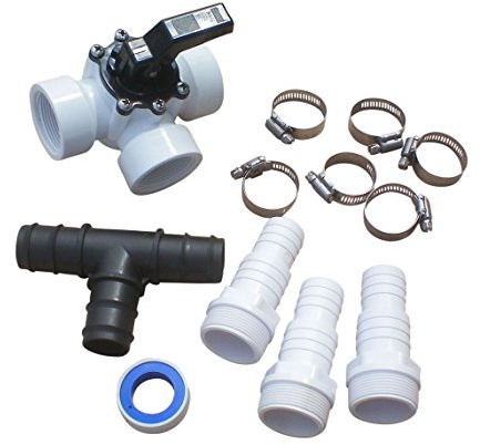 SPIRATO Pool Bypass Set 3-Wege-Ventil mit Schlauchtüllen 32/38mm, Rohrschellen, T-Stück und Teflonband, für Solarheizung und Wärmepumpen