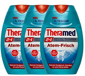 3x Theramed 2 in 1 Zahncreme + Mundspülung Atem-Frisch 75ml PZN: 12432348