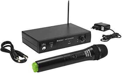 Omnitronic VHF-101 Funkmikrofon-System 207.55MHz | Empfangseinheit und Handmikrofon in PLL-Technik | Handmikrofon mit Stummschaltung und Farbmarkierung | Reichweite bei Sichtkontakt ca. 30 Meter