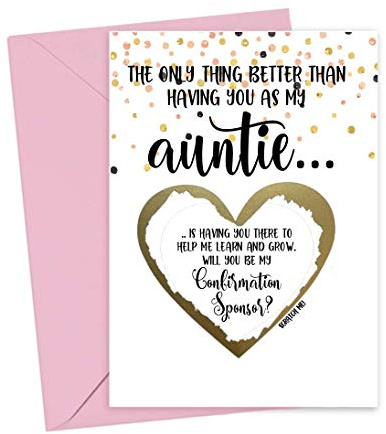 Will You Be My Confirmation Sponsor Scratch Off Card for Auntie, From Niece or Nephew, Confirmation Proposal Card for Best Friend (Auntie Confirmation)
